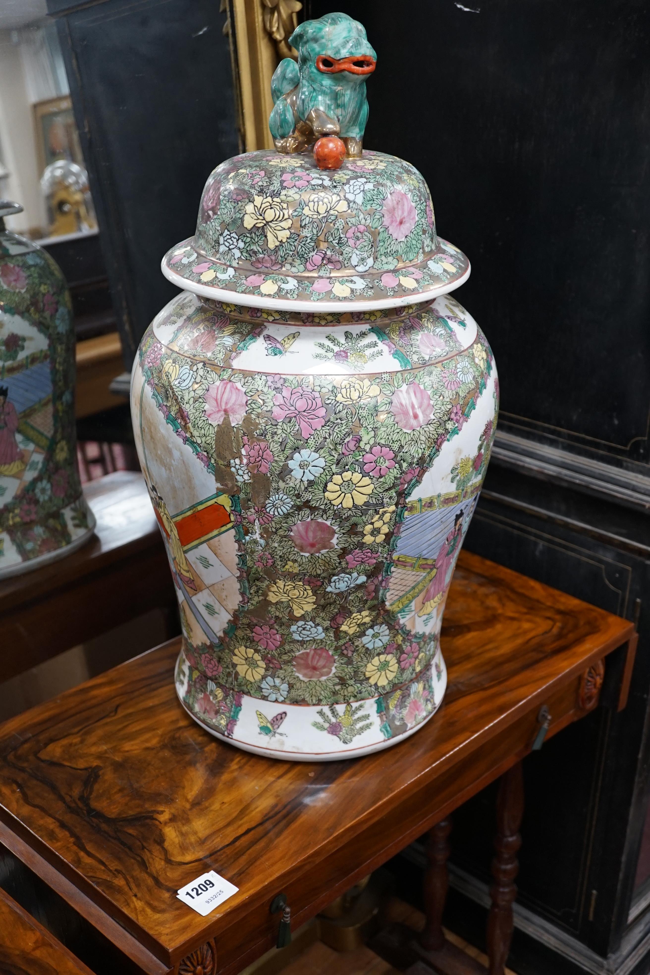 A pair of large modern Chinese vases and covers, approximately 66cm high